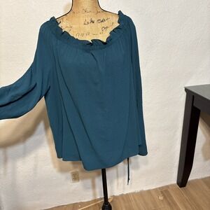 Vince Camuto Blouse Top Off the Shoulder 3/4‎ Emerald Green Size XL